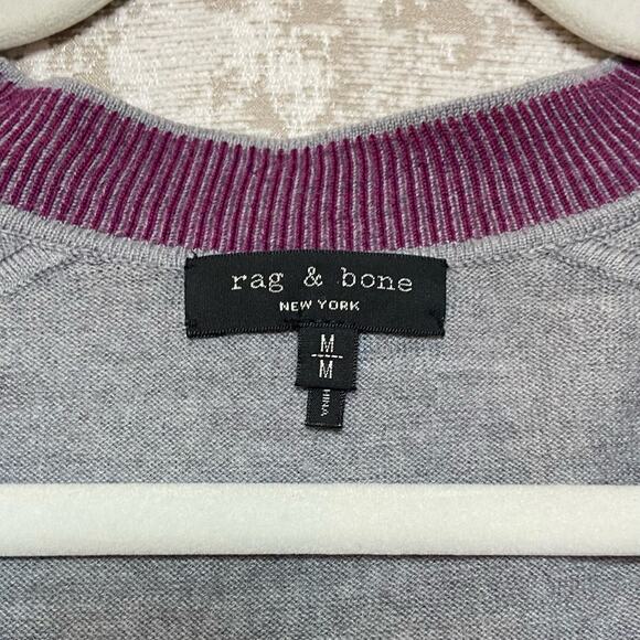 Rag & Bone Pamela 100% Merino Wool V Neck Sweater in Grey/Purple - Picture 3 of 4